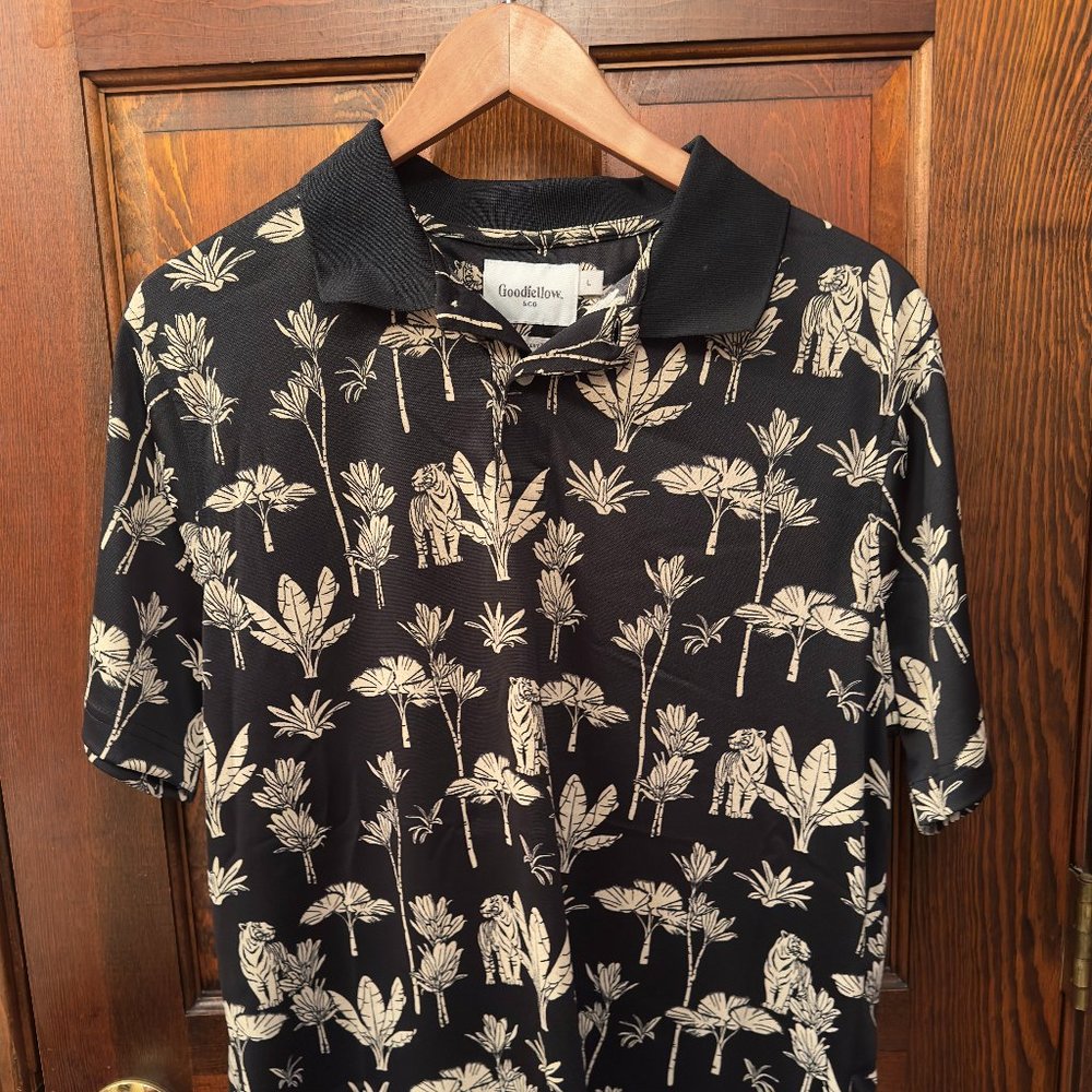 Men's Regular Fit Short Sleeve Polo Shirt - Goodfellow & Co (L - Jungle Print)